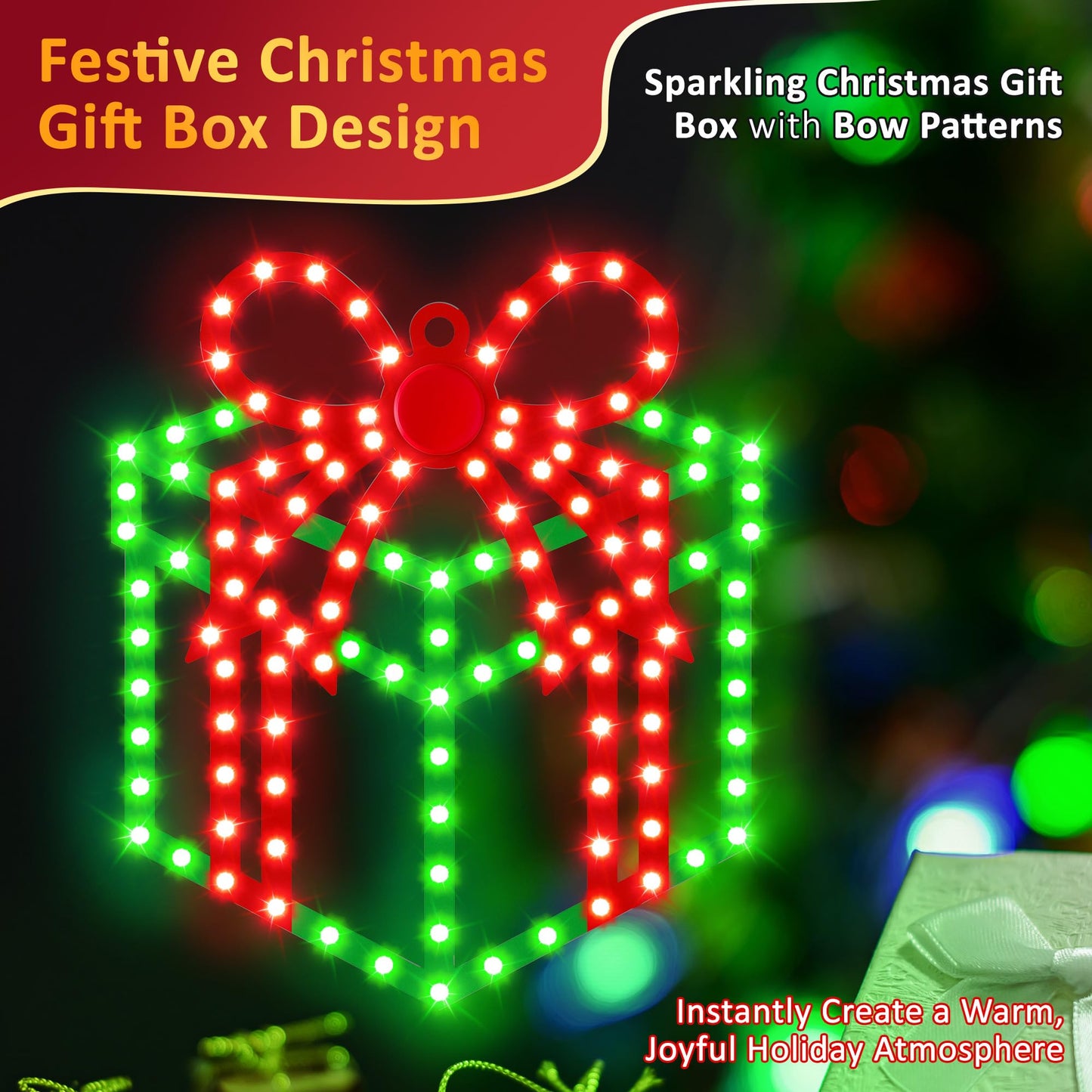 ElectricWise 3 Pack 10'' Christmas Window Lights, 354 LEDs Hi Vibrant Twinkling Lighted Gift Boxes, Waterproof Plug in Christmas Window Silhouette Light Present Decoration for Door Wall, Xmas Decor