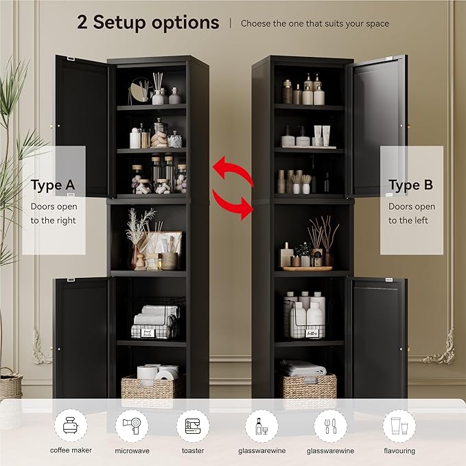 YAUWOH 2-Door Metal Storage Cabinet, Tall Slim Pantry Organizer