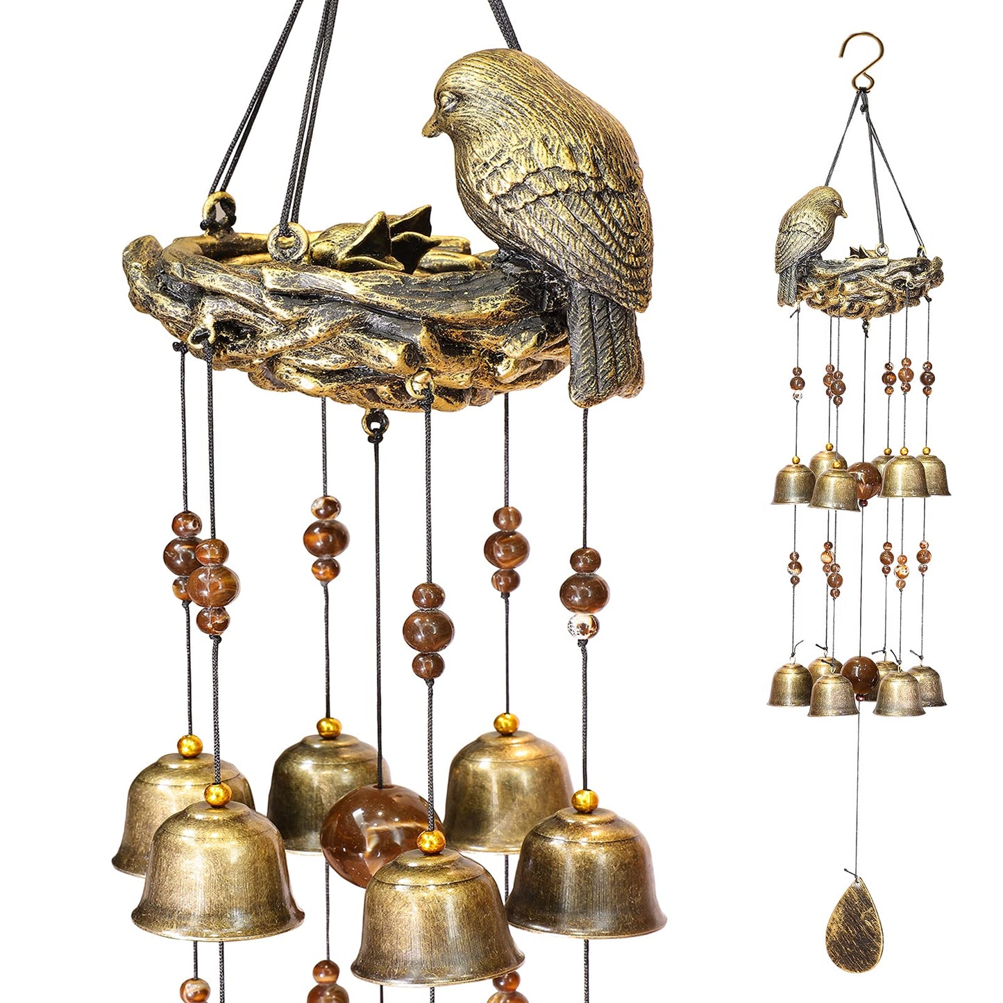 Bird Nest Wind Chimes,Wind Chimes for Outside with 12 Wind Bells for Glory Mothers Love Gift,Bird Bells Chimes Hanging Decoration for Outside Garden Yard Church, Bronze