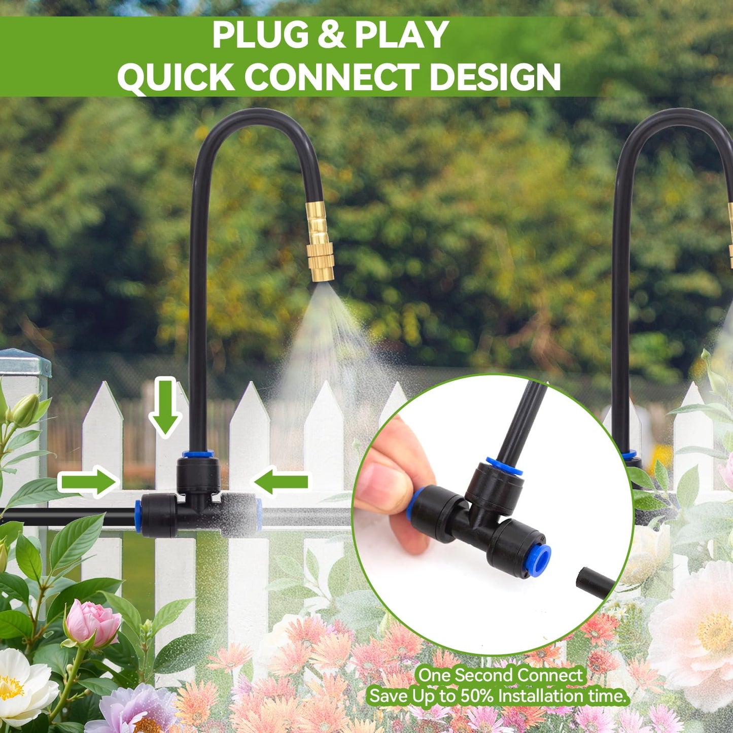 Delinlin 1/4" 60Ft Garden Drip Irrigation System with 12pcs 360°Adjustable Brass Nozzles & Bendable Rod, 2026-Upgraded Watering System Kit for Outdoor Raised Bed, Potted Plant, Yard, Greenhouse