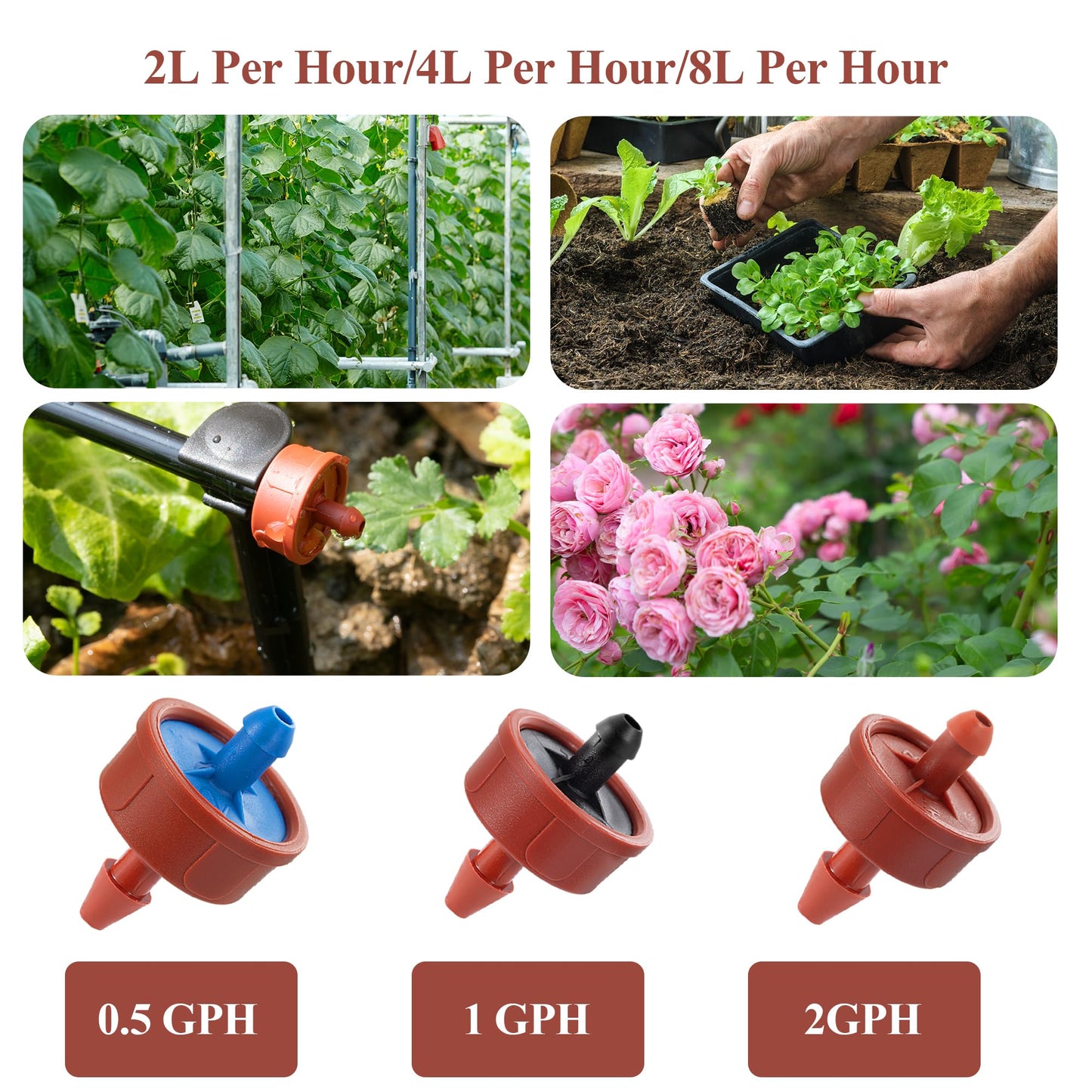 200Pcs 2GPH Pressure Compensating Irrigation Spot Drippers,Constant Flow Barb Outlet Watering Dripper Emitters Heads Parts for 1/4 Inch Watering Tubing Line for Garden Pots Plant Irrigation Systems