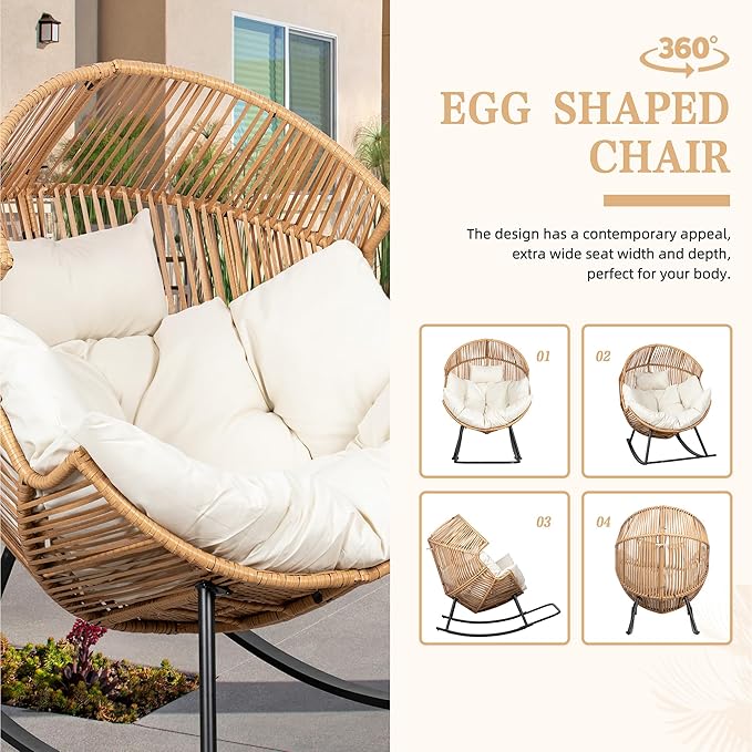Vongrasig Wicker Egg Chair PE Rattan Rocking Chair
