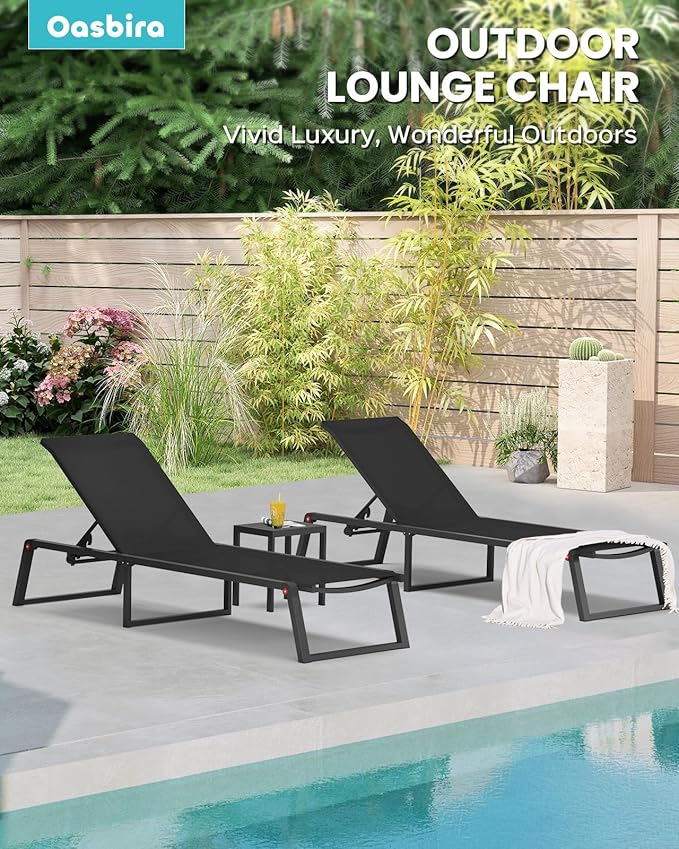 Aluminum Chaise Lounge Chair Outdoor, Foldable& No Assembly Patio Pool Lounge