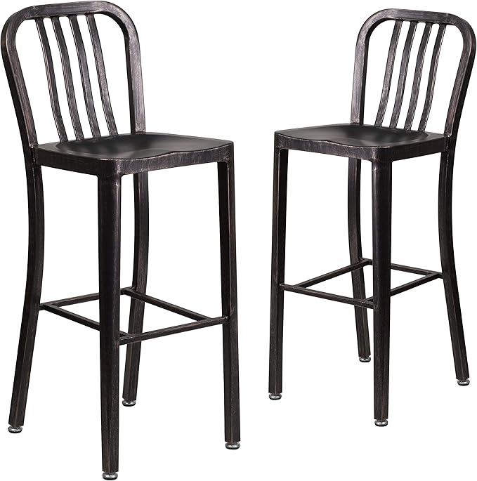 Flash Furniture Gael Commercial Grade 2 Pack 30" High Black-Antique Gold Metal
