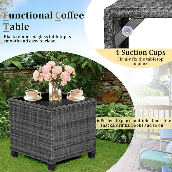 HAPPYGRILL 3 Pieces Patio Conversation Set PE Rattan Outdoor Furniture Sofa Set