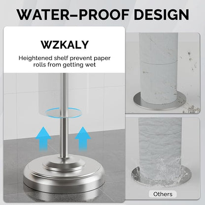 Toilet Paper Holder Stand with Storage – 4 Extra Rolls –Brushed Nickel Toilet Paper Holder for Bathroom – Sturdy Base, Classic Retro Style, Space-Saving Bathroom Storage Organizer, Sliver