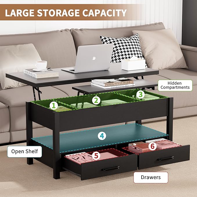 SYESWAY 42'' Lift Top Coffee Table, 4-in-1 Multifunctional Lift Coffee Table