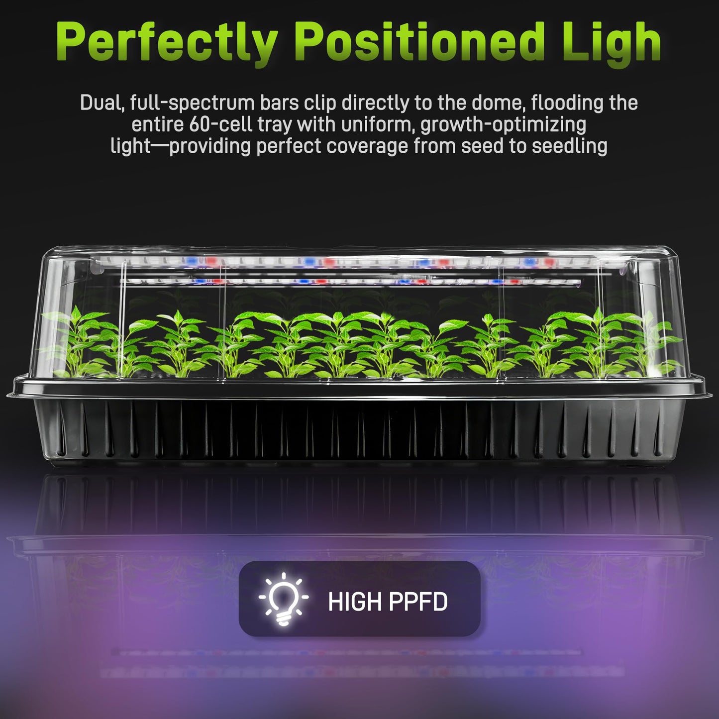 Mulctun 120-Cell Seed Starter Tray with Grow Light, Seedling Starter Trays with 4.08" Humidity Dome, Self-Watering Plant Germination Trays,Seed Starter Kit for Seeds Growing (Black)