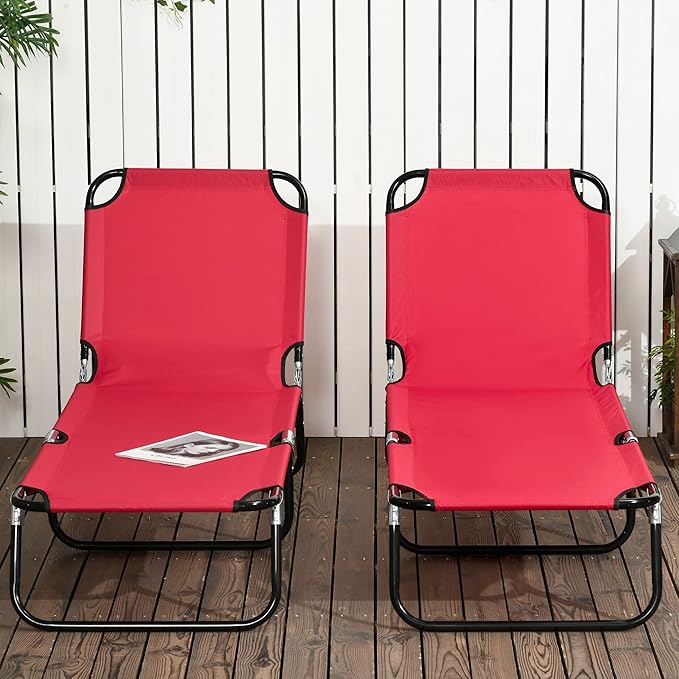 Outsunny 2 Piece Folding Chaise Lounge Pool Chairs, Outdoor Sun Tanning Chairs