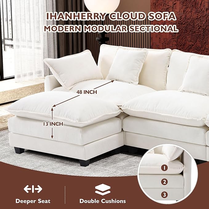 Ihanherry 111.4" L Shaped Modern Sofa Modular Sectional Cloud Couch