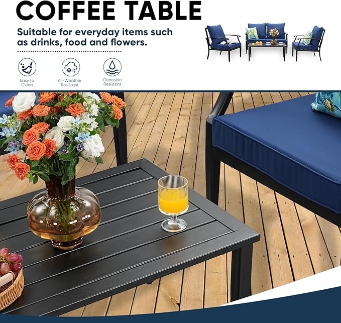 4 Piece Outdoor Patio Furniture Set, Oversized Metal Conversation Set