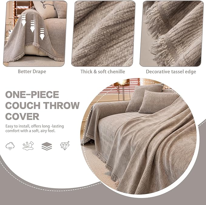 DREAMINGO Chenille Sofa Cover Washable Pet Couch Protector Cover Textured Couch