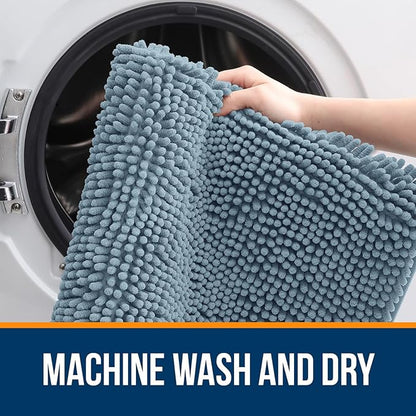 OLANLY Toilet Rugs U-Shaped 24x24, Extra Soft Absorbent Chenille Contour Bathroom Rugs for Toilet, Dry Quickly, Machine Washable, Non-Slip Bath Mat, Airy Blue