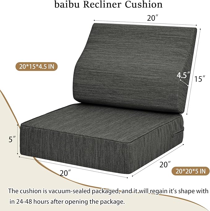 baibu Gel Memory Foam Recliner Cushions with Lumbar Support Pillow for Elderly, 20x20x5 Inch Thick Dual-Layer Patent Design Non-Slip Seat Cushion for Recliner Chair for Reduce Hip & Lumbar Pain, Black
