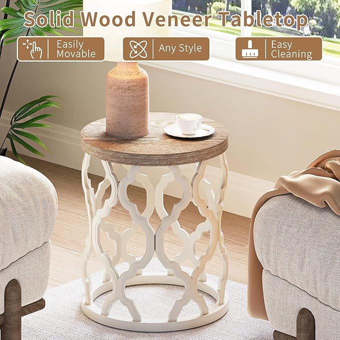 karlott Farmhouse End Table, 18.5'' French Country Round Side Table, Distressed