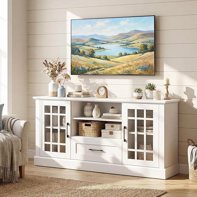 Giantex Farmhouse TV Stand for 65/70 Inch TV, Tall Entertainment Center