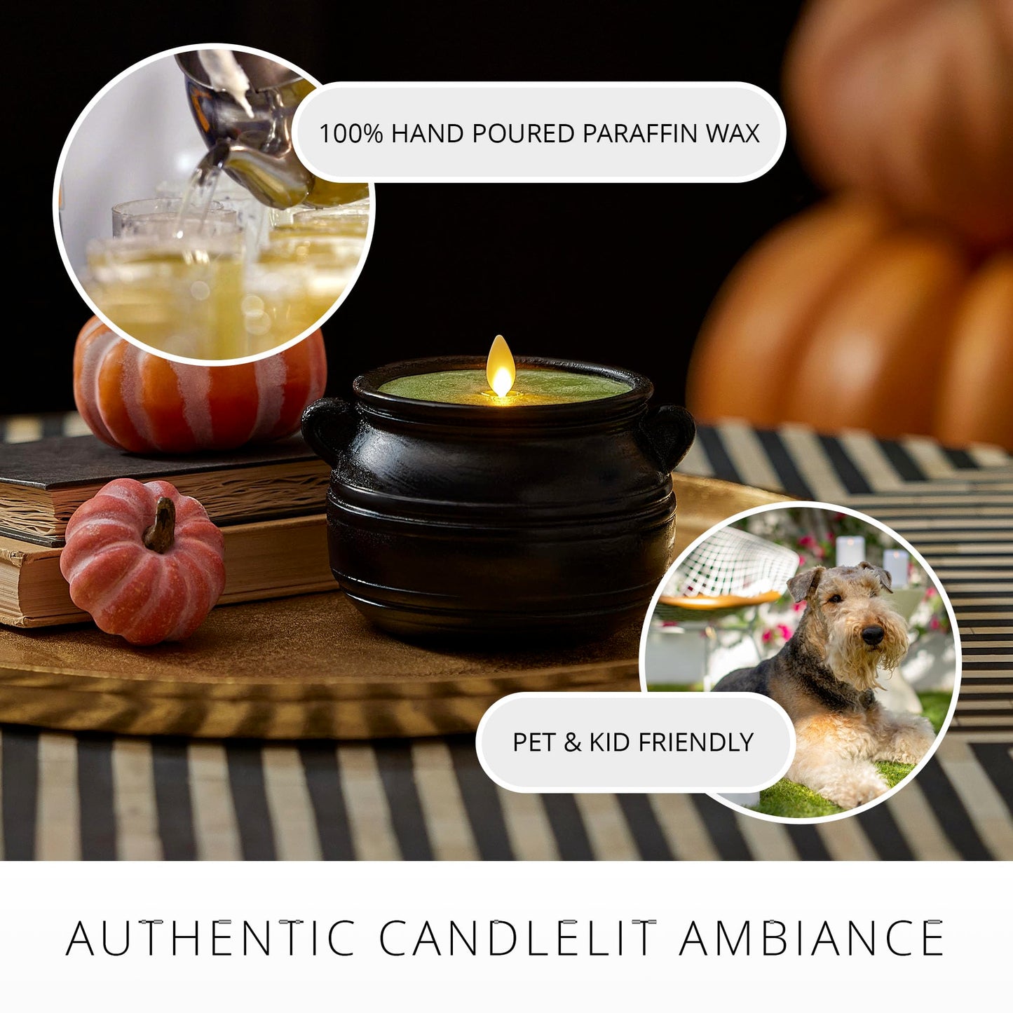 Luminara Green Potion Flameless LED Candle Cauldron Frosted Matt Black Painted Halloween Decoration Moving Flame Candle 5.7" x 4.25"