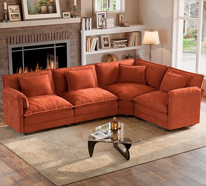 ELUCHANG 114" Oversized V-Shaped Cloud Couch Modular Sectional Sofa