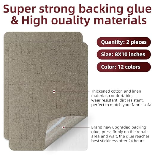 Self-Adhesive Fabric Repair Patches, Large Size 8X11 inch Linen Furniture