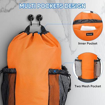 BALEINE 120L Laundry Bag Backpack, 900D Oxford Fabric Large Travel Laundry Bags with Shoulder Straps and 2 Mesh Pockets for College Dorm, Apartment, Laundromat (Orange, 120L)