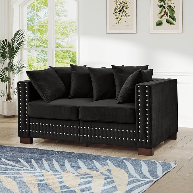 60.5"W Loveseat Sofa, Velvet Mid Century Modern Couch