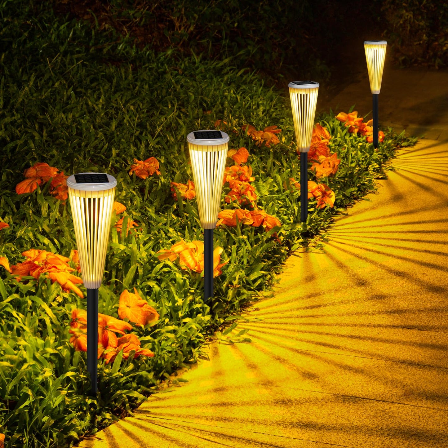 Hollow Solar Garden Lights Outdoor Landscape Courtyard Atmosphere Decorative Ground-Mounted Lawn Lights Solar Pathway Lights 2 Pack