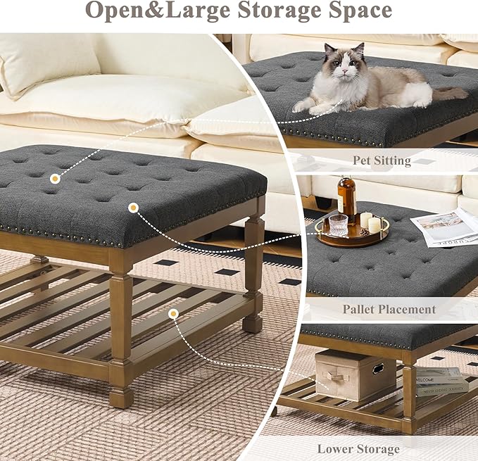 Befurtori Large Square Ottoman Coffee Table, Linen Solid Upholstered Footrest
