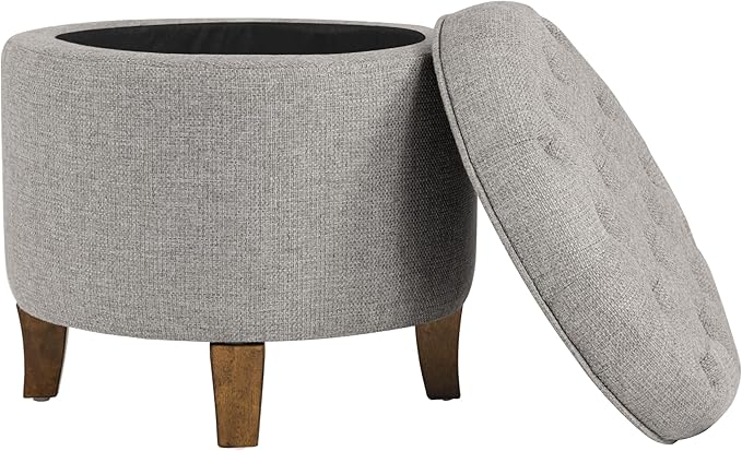 Homepop Home Decor | Upholstered Round Tufted Foot Rest Ottoman | Ottoman