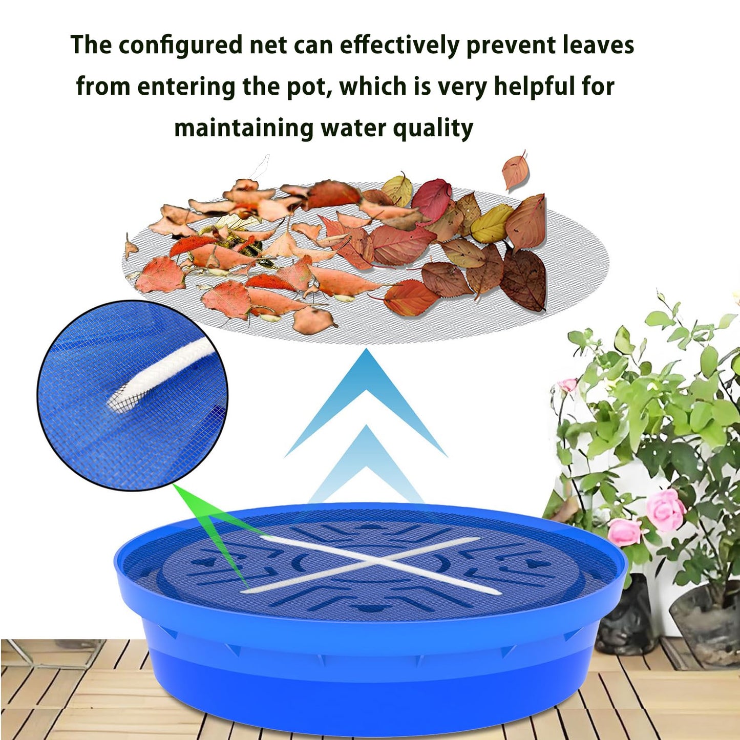 Molgoc Self-Watering Base with Visible Water Level,5-Pack,Keeps Leaves and Flying Insects Out,Maintains Water Quality, Equipped with Rollers for Easy Movement and Rotation, Blue.