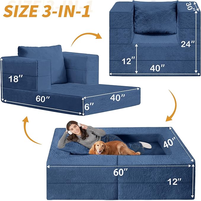 Futon Sofa Bed with Pillow, 3-in-1 Sleeper Sofa Bed with Removable Cover