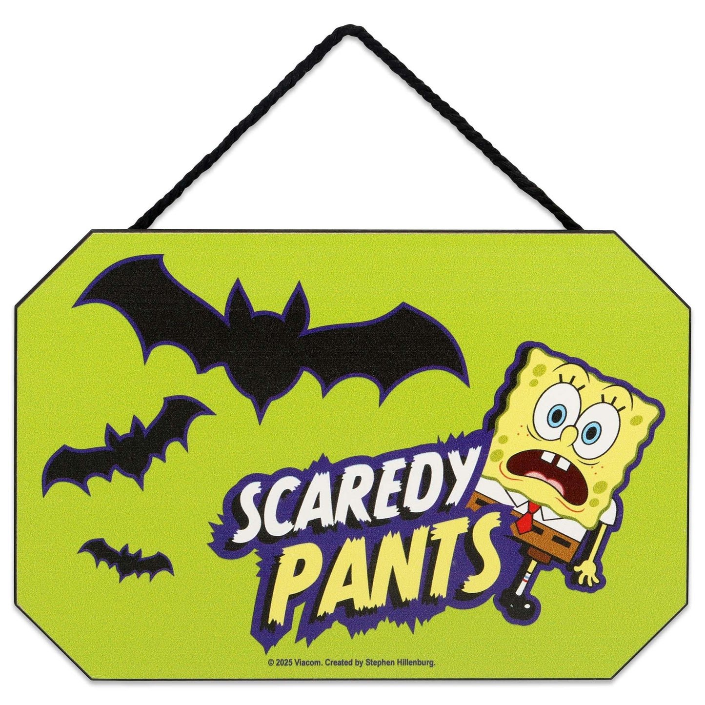 SpongeBob SquarePants Scaredy Pants Hanging Wood Wall Decor - Funny Halloween SpongeBob Decor for Home