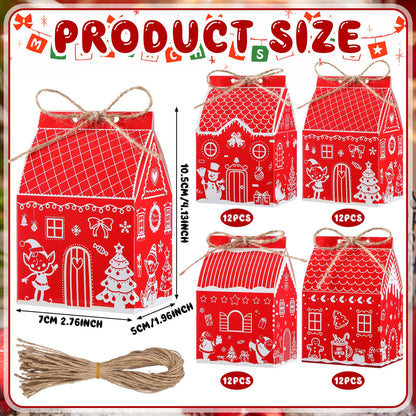 Zhanmai 48 Pcs Christmas Treat Boxes Candy Red Village Vintage Mini Gingerbread House Favor Box Christmas Party Paperboard Gift Boxes for Xmas Holiday Party Treat Cookie Goodie Snack Gift Packaging