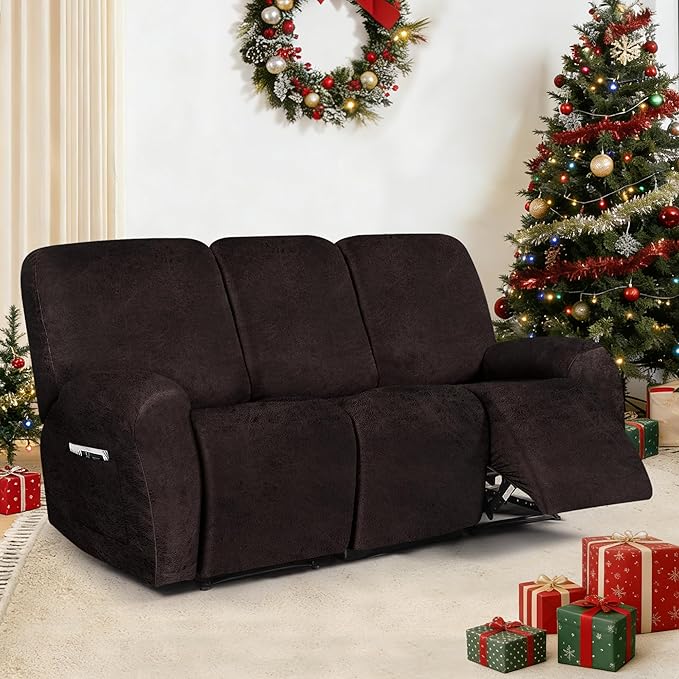 ANARACHON Leather Look Recliner Couch Cover, 8-Pieces Stretch Recliner Sofa