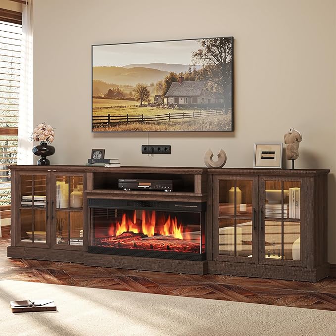 98" Farmhouse TV Stand with 36" Fireplace