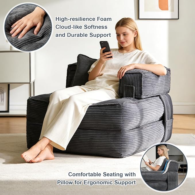 Folding Sofa Bed Chair with Armrests, Convertible Futon Couch Sleeper Chair