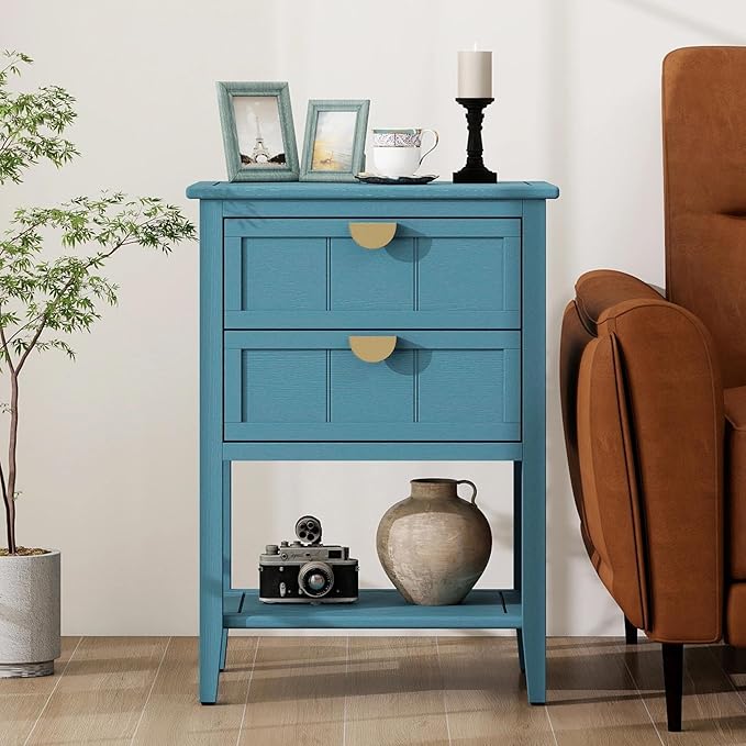 22" Blue Accent Side Cabinet, Modern Wood Sideboard