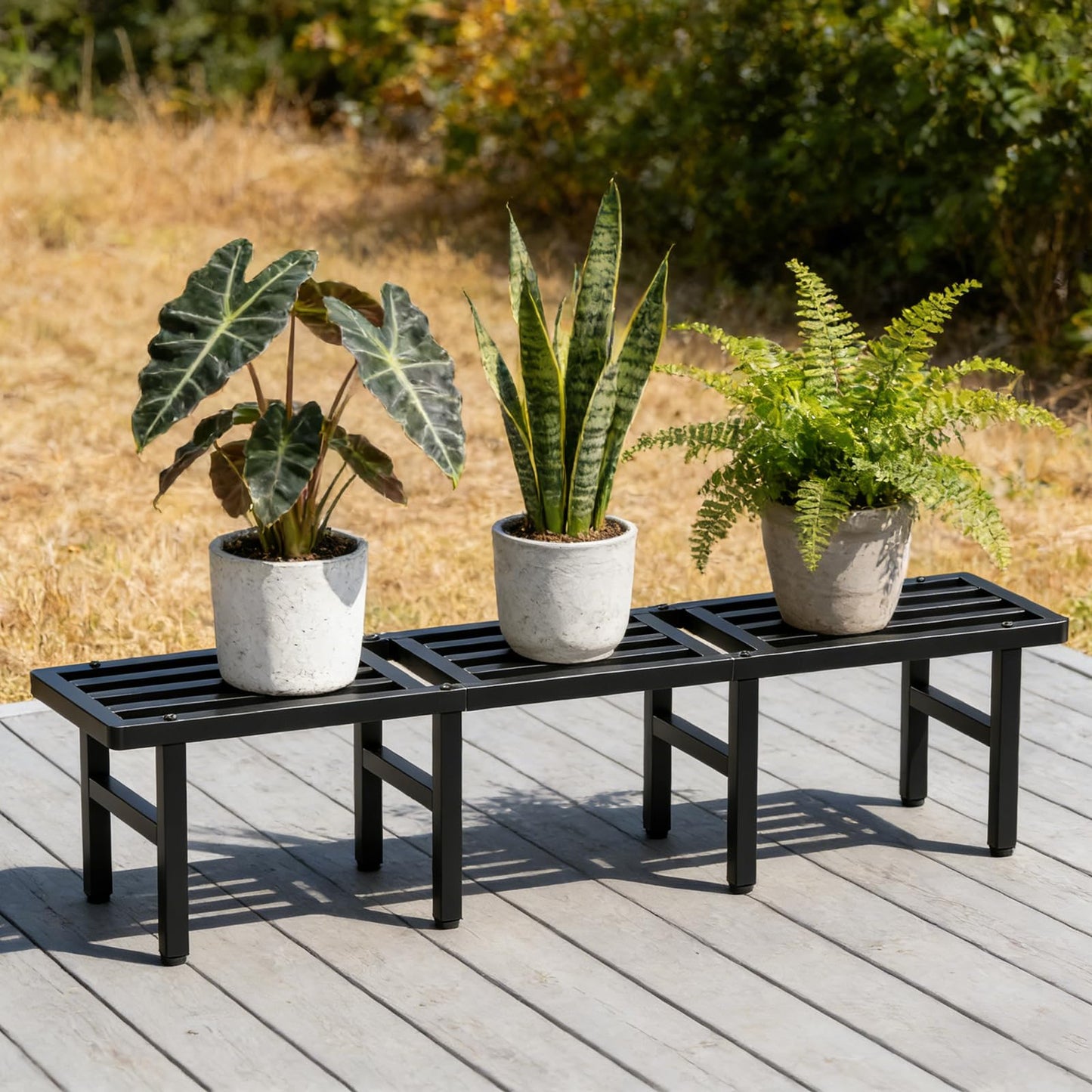 Umi.pzsy Modular Metal Plant Stand, Heavy Duty Expandable Plant Pot Shelf with Anti-Rust Coating, Adjustable Feet & Rounded Corners, Indoor Outdoor Plant Rack for Patio Balcony Living Room, Black