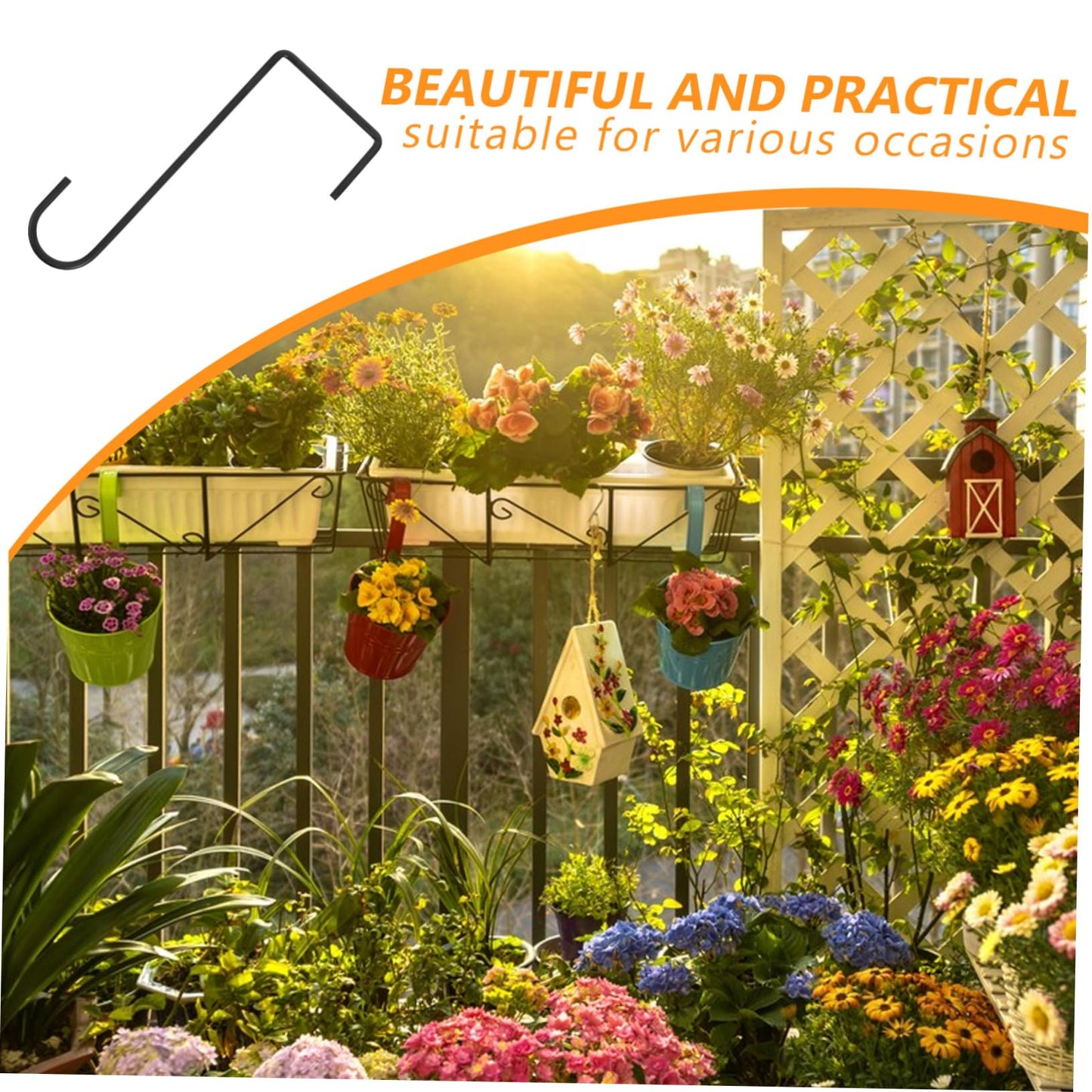 BESPORTBLE 8pcs Heavy Duty Black Fence Hooks for Hanging Plants Planters Bird Feeders Lights Easy to Install Space Saving Design for Decks Railings Gardens
