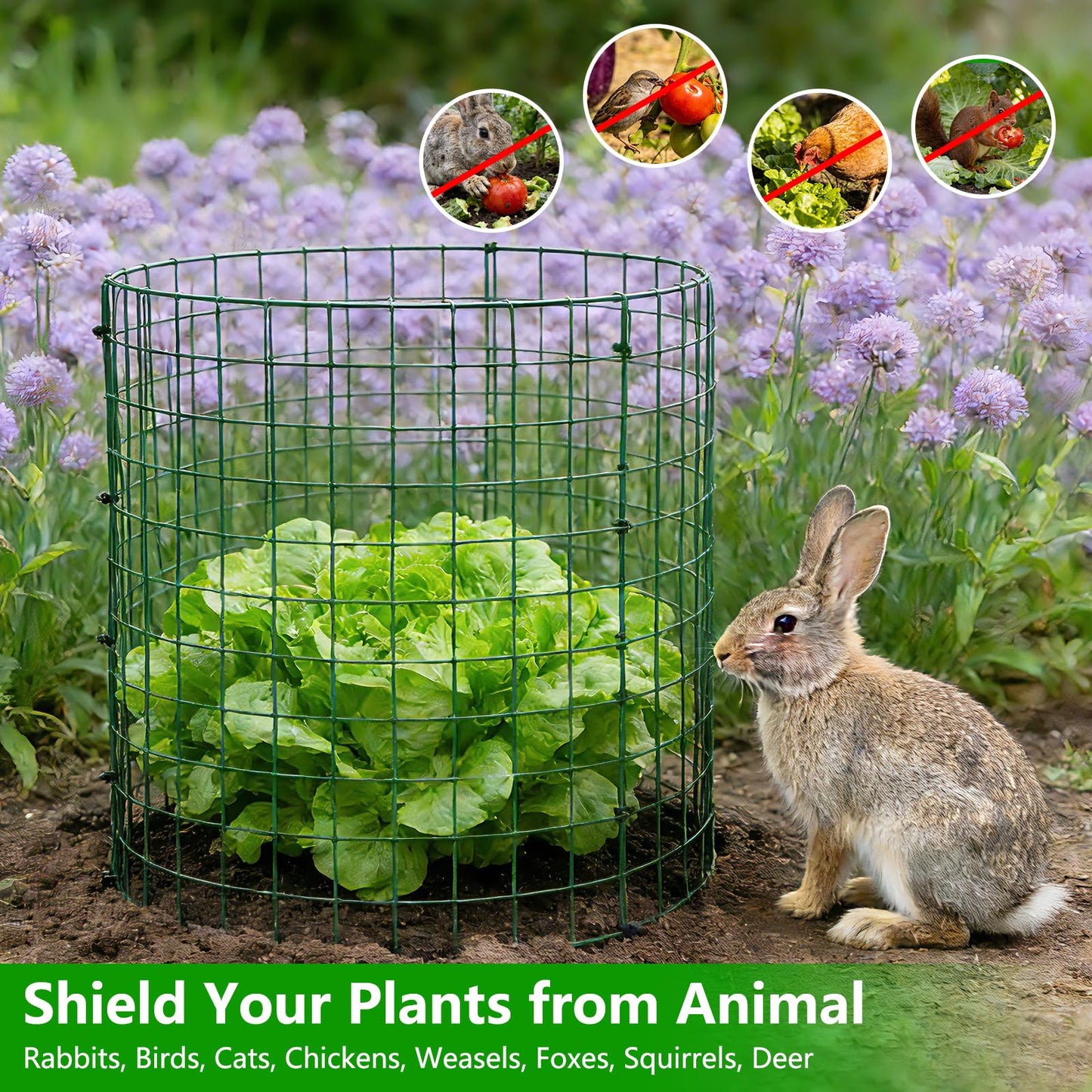 4 Pack Plant Protectors from Animals, 12''x14'' Metal Plant Cages for Outdoor Plants, Garden Plant Protector with Stakes & Zip Ties, Keep Rabbits Squirrels Out, Plant Cage for Flowers Vegetables
