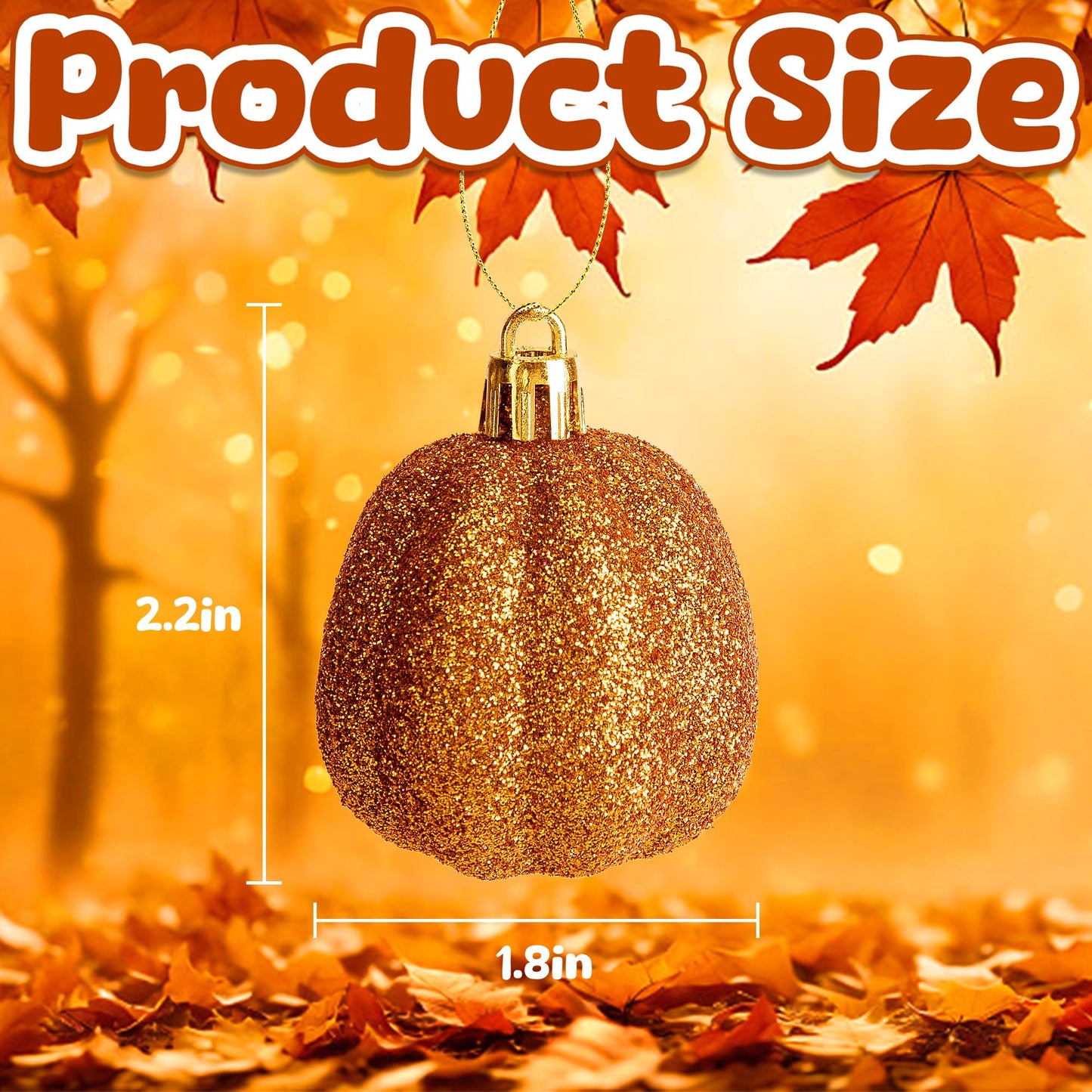 16 Pcs Fall Thanksgiving Pumpkin Hanging Ornaments- 2.2" x 1.8" Glitter Fall Pumpkin Tree Ornaments- Shatterproof Farmhouse Rustic Hanging Pumpkins Decoration for Autumn Thanksgiving Xmas Home Decor