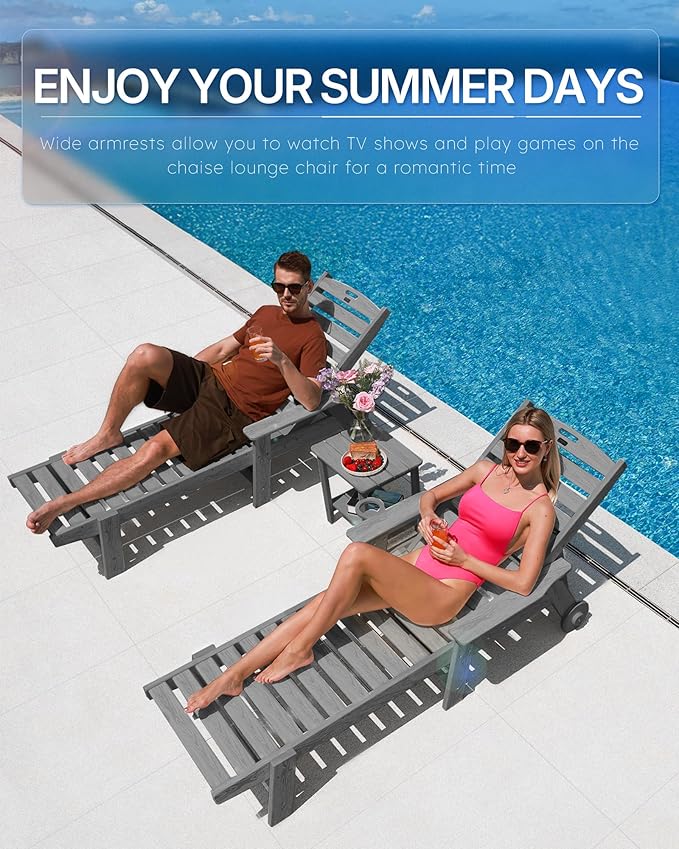 Patio Chaise Lounge Chair Set of 2, Oversize Lounge Chairs