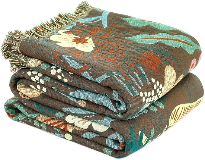LUTBM Boho Throw Blanket for Bed Cotton Soft Lightweight Quilt Summer Blanket