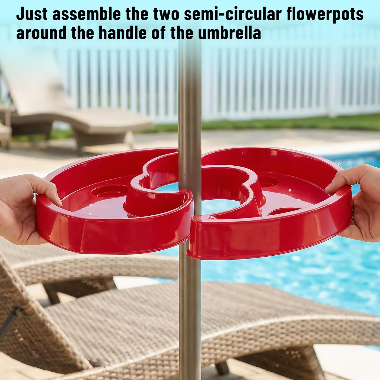U0U 2 Pack Umbrella Planters for Patio Table,Half Circle Planter with Umbrella Hole,PET Post Planter Wrap Around for Outdoor Garden Patio Pable Umbrella (2, Red)