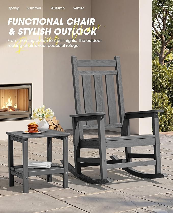KINGYES Oversized Outdoor Rocking Chair Set of 4, All-Weather Patio Rocking