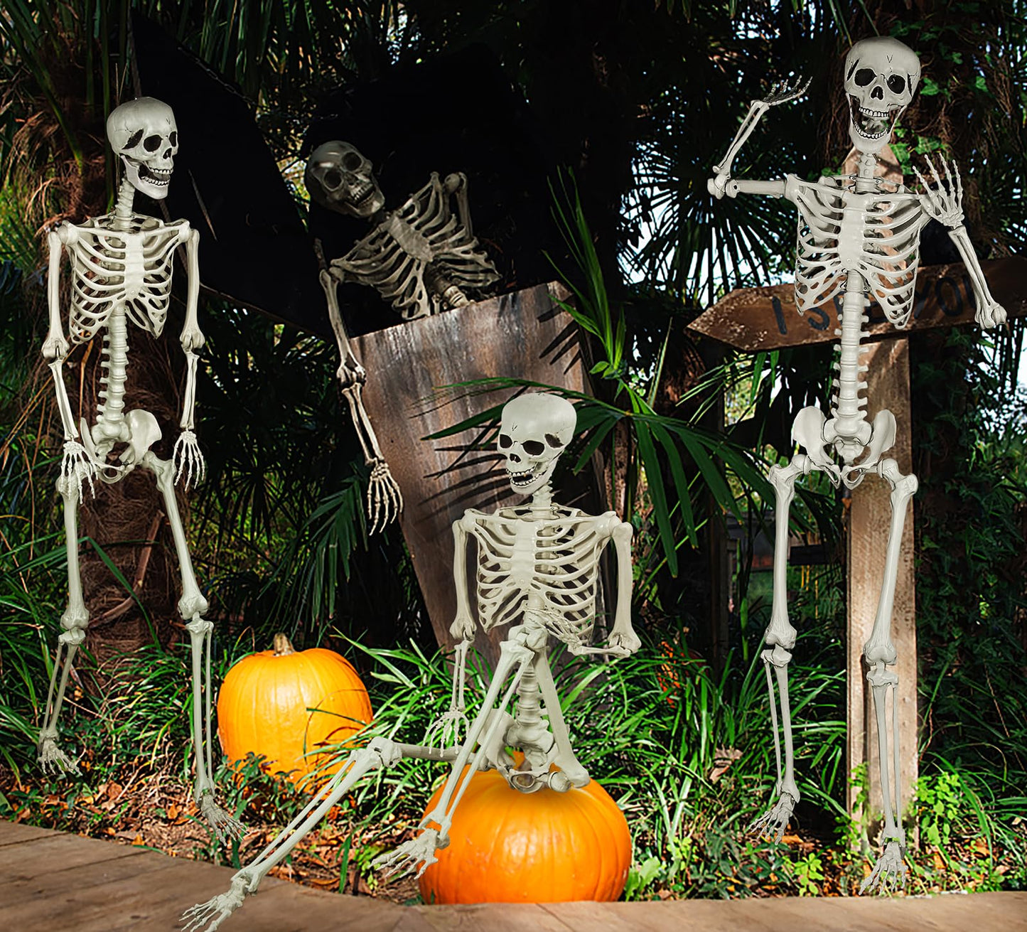 SUNREEK 5.9ft Halloween Full Size Skeleton, Large Human Skeleton Bones with Full Body Posable Joints for Halloween Graveyard Haunted House Spooky Scene Décor (5.9ft)
