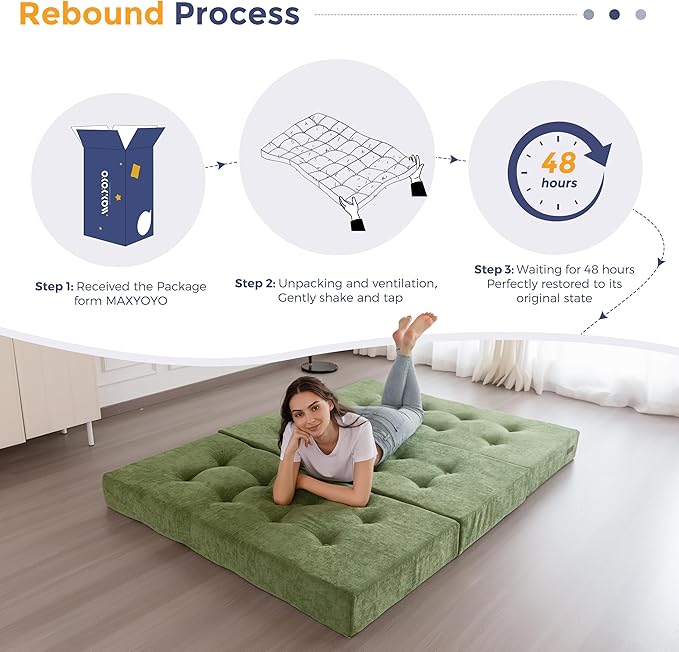 MAXYOYO 6" Folding Sofa Bed for Floor, Tufted Tri-Fold Floor Mattress