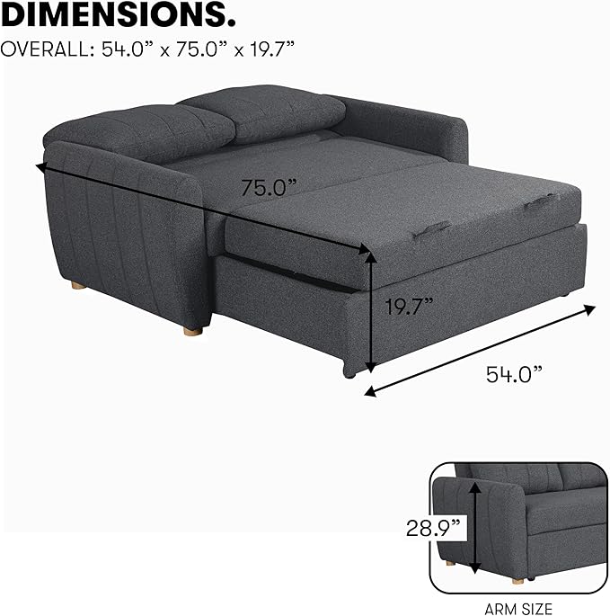 Serta Galway 66.5" Convertible Sleeper Loveseat, Full Size, Dreamcoil Comfort