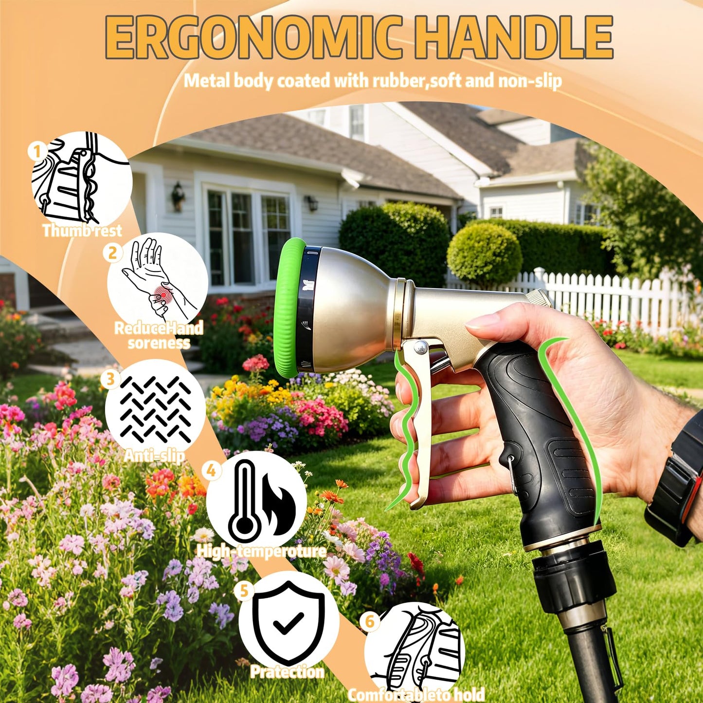 Livoanah High Pressure Hose Sprayer - Heavy Duty Metal Garden Hose Nozzle with 9 Adjustable Spray Patterns, Water Spray Nozzle for Watering Plants, Lawn Care, Car Wash & Pet Cleaning (green)