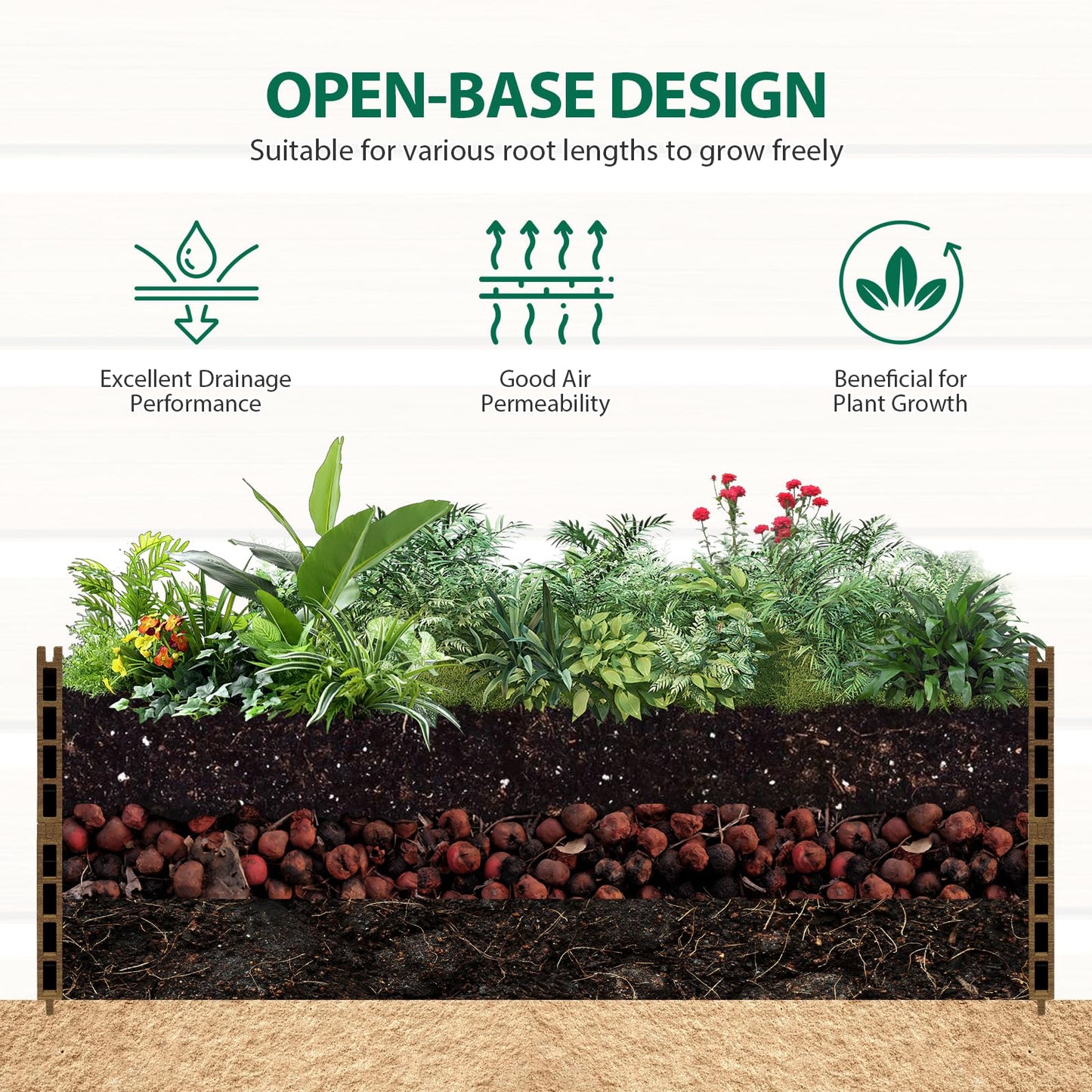 treslam Elevated Wooden Raised Garden Planter Outdoor Flower & Vegetable Box for Patio, Backyard, or Garden - Durable, Weather-Resistant Design - 47.2" x 47.2" x 6.3" (Brown)