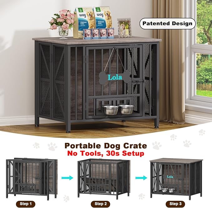 EasyCom Foldable Dog Crate Furniture, 31.5" Dog Crates